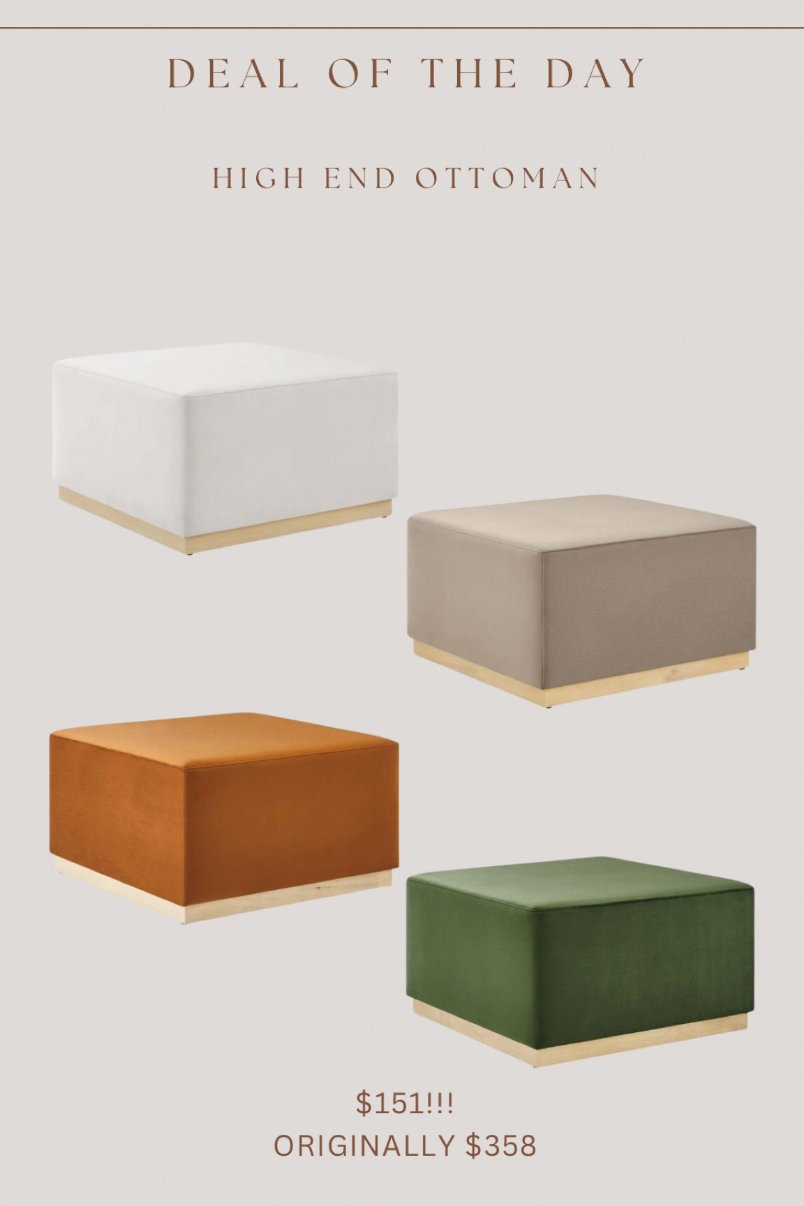 I just found this gorgeous wood base ottoman over 50% off!! High sellout risk / some colors have already sold out 

#LTKHome #LTKSaleAlert #LTKStyleTip