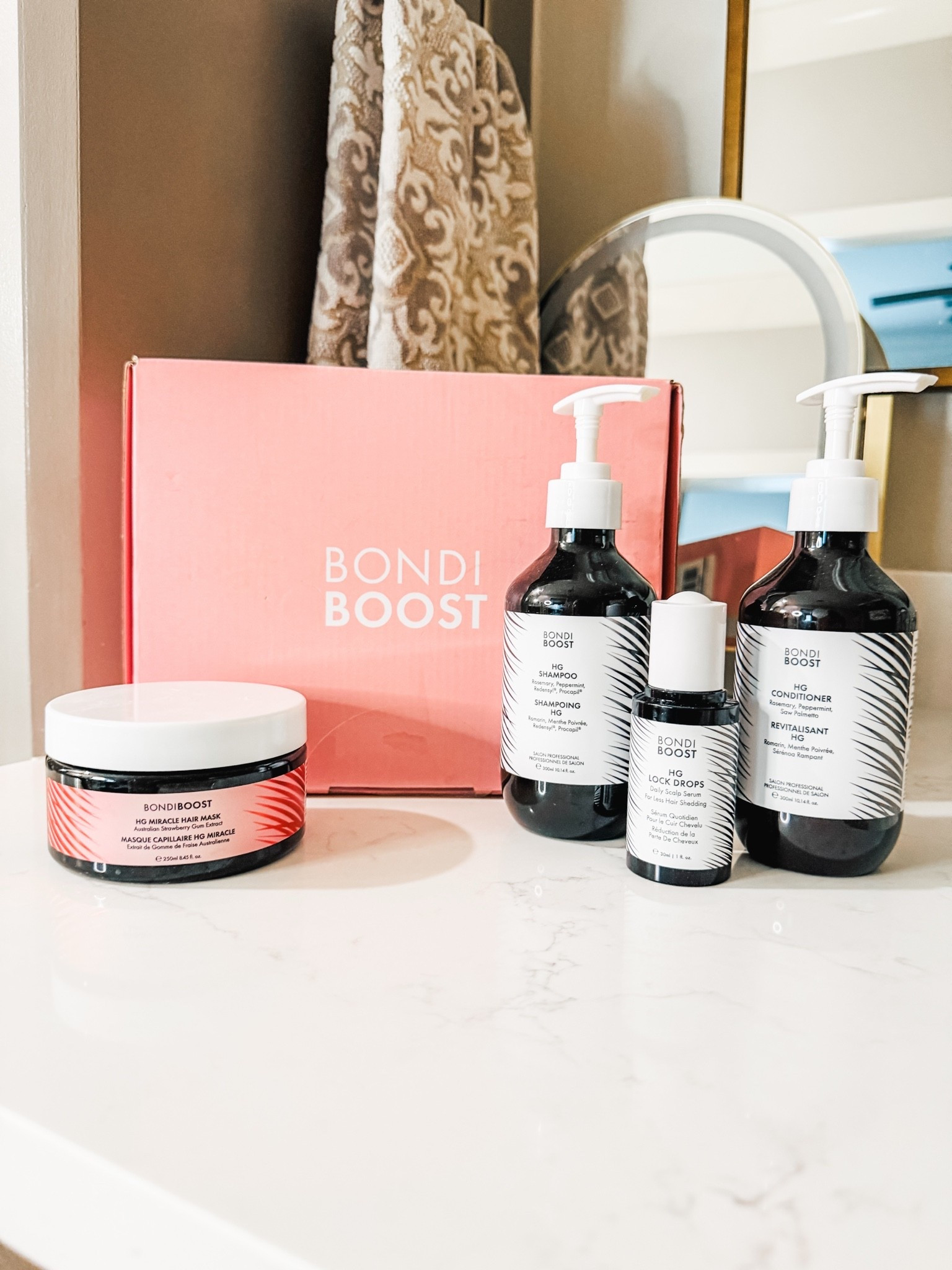 My haircare routine lately and I’m OBSESSED! @Bondi Boost 

These BondiBoost products have quickly become some of my favorites for helping my hair feel softer, smoother, healthier, and more manageable. 

The HG shampoo + conditioner leave my hair feeling so clean and silky, the HG Lock Drops are such an easy daily scalp serum, and the Miracle Hair Mask makes my hair feel AMAZING every time I use it (plus the strawberry scent).  

If your hair has been feeling dry, dull, thin, or just needs a little extra love… these are definitely worth trying .

Linking all my favorites here!  

#ltkbeauty #bondiboost #haircarefavorites #healthyhair #haircaremusthaves #thinninghair #beautyover50 #hairroutine #amazonbeauty

#LTKgrwm #LTKmorningroutine #LTKselfcare