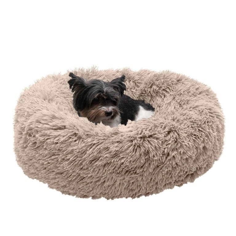 FurHaven Pet Dog Bed | Calming Cuddler Long Fur Donut Pet Bed for Dogs & Cats, Taupe, Small | Walmart (US)