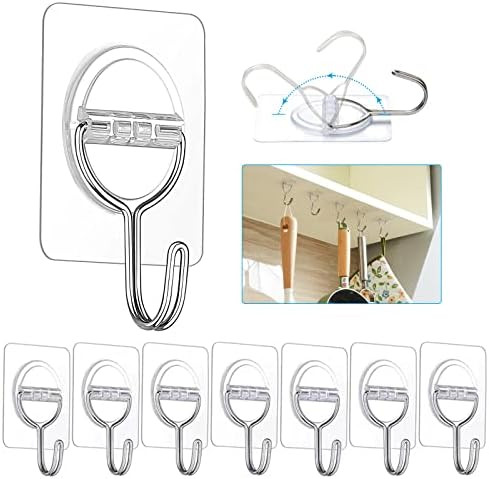 LOUXPERT Wall-Hooks Adhesive-Hooks for Hanging - 11 lbs 8-Hooks, Clear Sticky-Hooks, Stainless St... | Amazon (US)