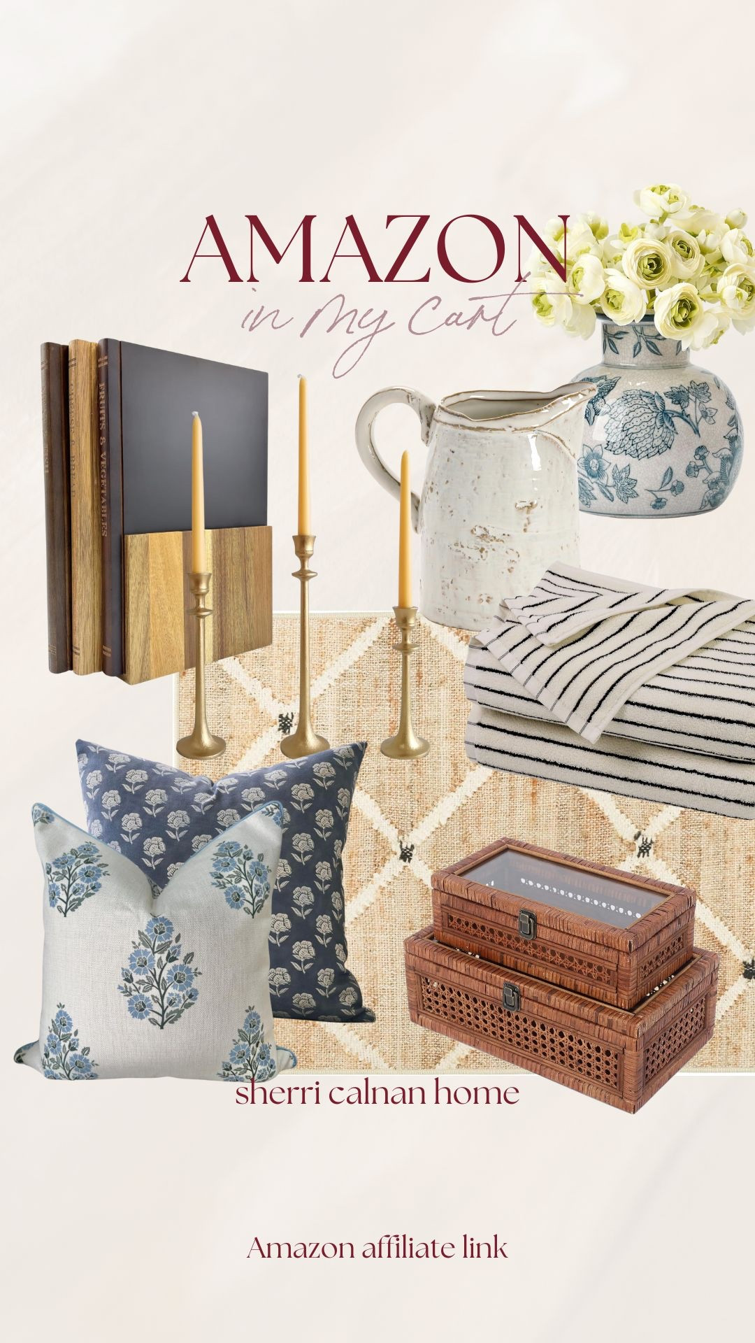 Current Amazon finds in my cart featuring soft textiles, brass accents, and layered neutral decor pieces that bring warmth and personality into everyday spaces while staying timeless.
 Amazon home finds, neutral pillows, woven storage boxes, coastal decor accents, neutral home styling, brass candle holders, layered living room decor, sherri calnan home

#LTKHome