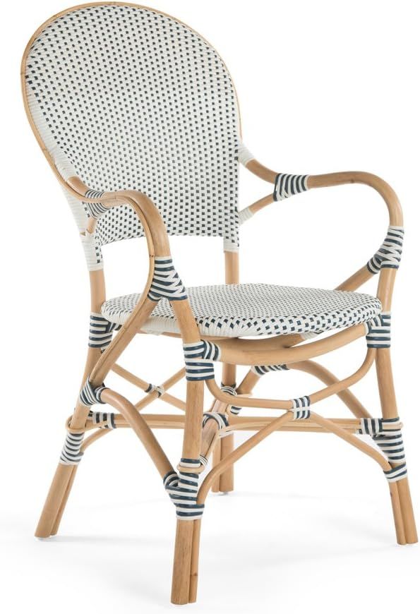 Kouboo Rattan Bistro Dining Armchair, White and Blue, Set of 2 Chairs | Amazon (US)