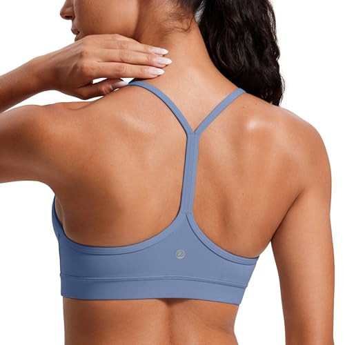 CRZ YOGA Butterluxe Womens Y Back Sports Bra - Padded Racerback Low Impact Spaghetti Thin Strap Workout Yoga Top Oasis Blue Large | Amazon (US)