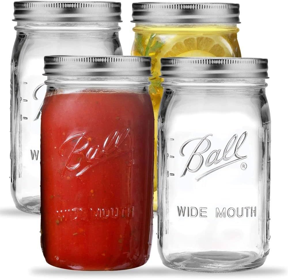 Wide Mouth Mason Jars 32 oz. (4 Pack) - Quart Size Jars with Airtight Lids and Bands for Canning,... | Amazon (US)