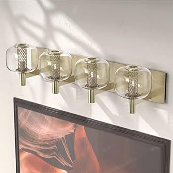 URSOLA Bathroom Light Fixtures 29 inch Vanity Light with Brushed Brass and Clear Glass Globe Lampsha | Amazon (US)