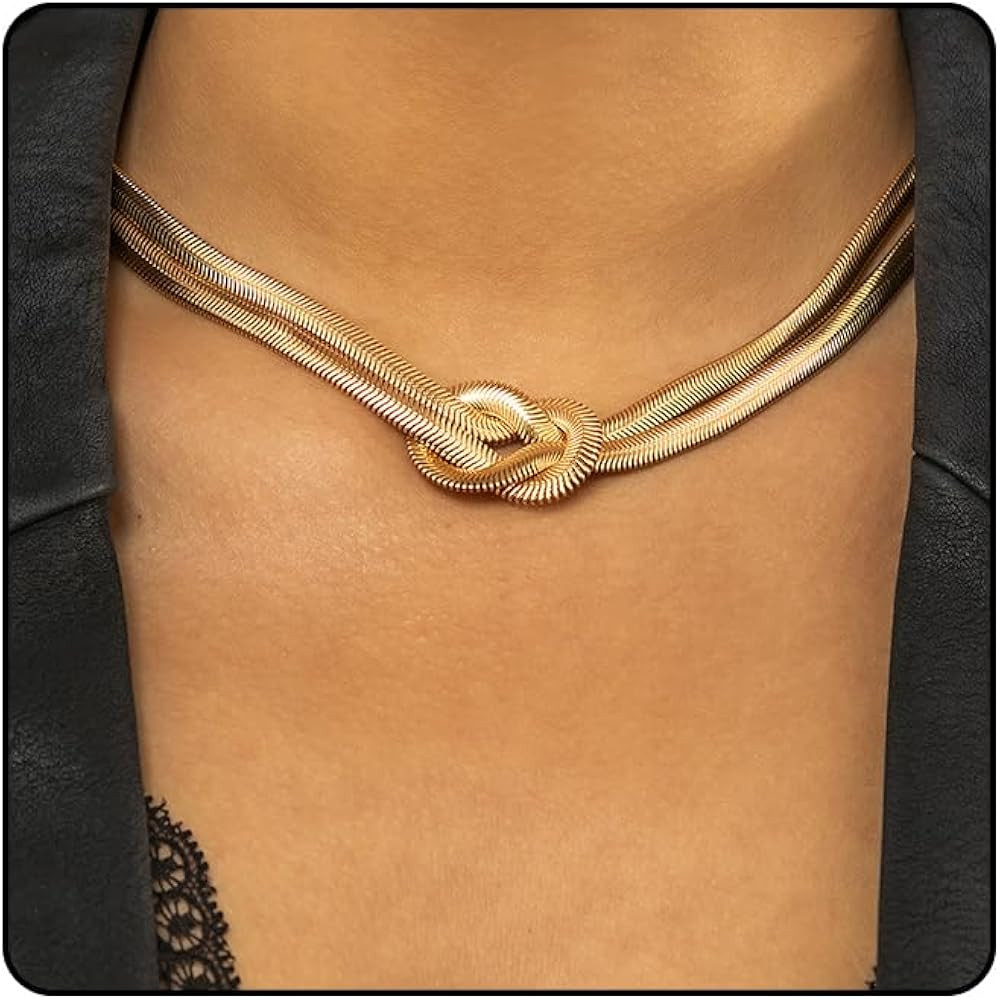 Chunky Double Layer Snake Chain Choker Necklaces for Women, Statement Twisted Knot Bow Long Link ... | Amazon (US)