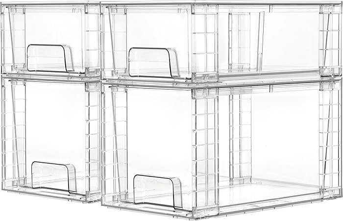 Vtopmart 4 Pack Clear Stackable Storage Drawers,Under Sink and Kitchen Organizers Storage,Easy to... | Amazon (US)