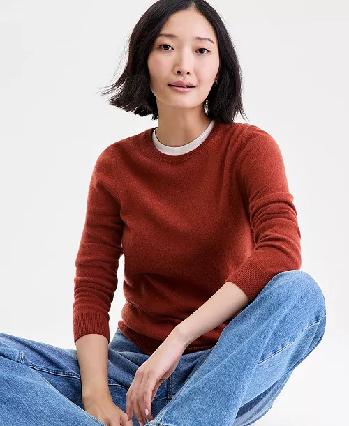 Women's Long-Sleeve 100% Cashmere Crewneck Sweater, Macy's Exclusive | Macy's