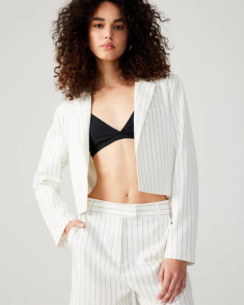 RUPI CROPPED BLAZER WHITE/BLACK | Steve Madden (US)