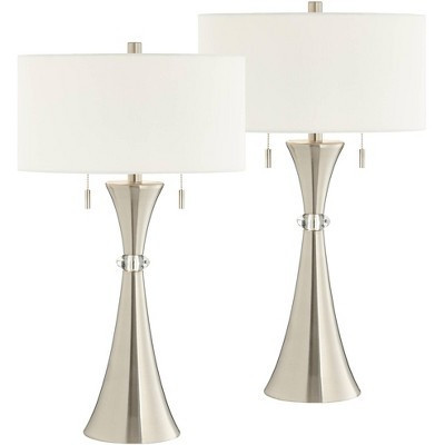 360 Lighting Rachel Modern Table Lamps 28" Tall Set of 2 Concave Column Hourglass Metal White Drum Shade for Bedroom Living Room Bedside Nightstand | Target