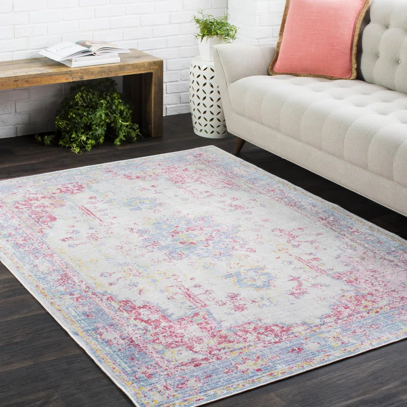 Solal Machine Woven / Power Loomed Performance Pink/Blue Rug | Wayfair North America