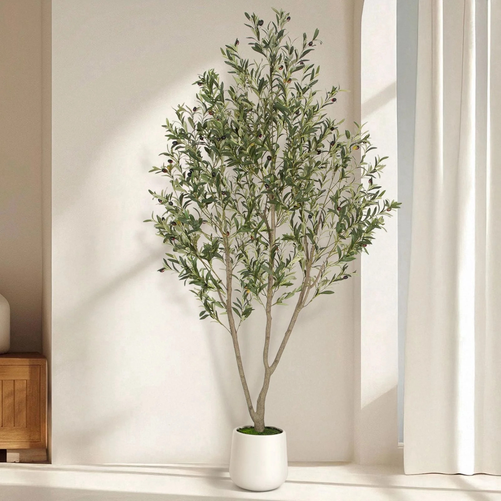 Romswi Artificial Olive Tree 7 FT, with White Pot, Olive Faux Trees Realistic Leaves Silk Tree fo... | Walmart (US)