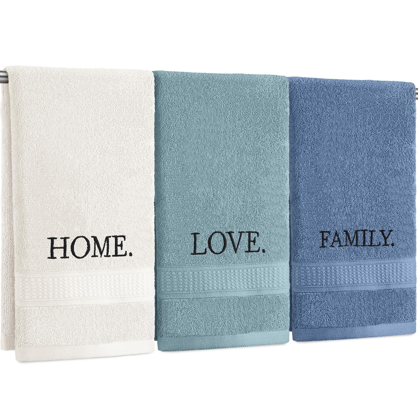 3 Pcs Home Love Family Decorative Hand Towels for Bathroom and Kitchen Rustic Embroidered 100% Co... | Amazon (US)