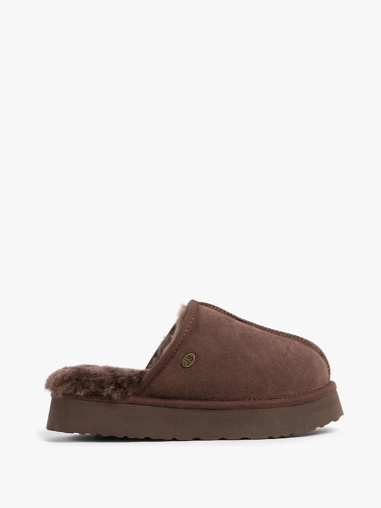 Just Sheepskin Ladies Mabel Sheepskin Platform Brown Mule Slippers | Next US