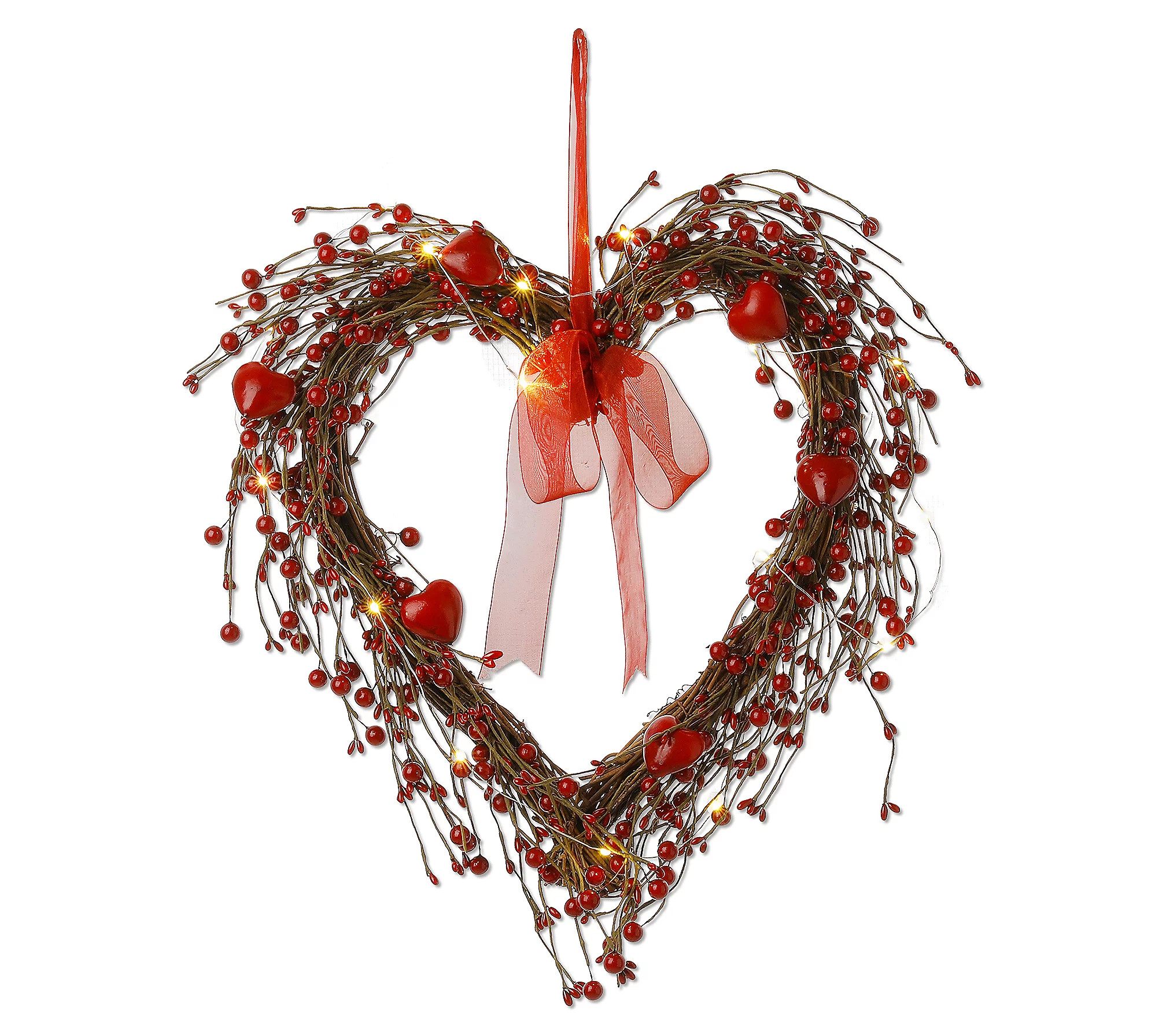 Glitzhome 17"" LED Lighted Valentine's Day Berry Heart Wreath | QVC