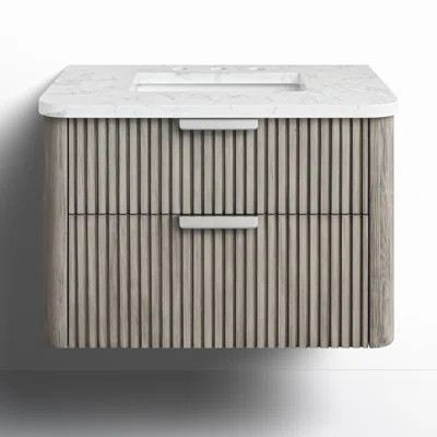 Liljan 30'' Wall-Mounted Single Bathroom Vanity with Engineered Stone Top | Wayfair North America