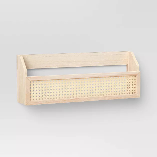 23" x 8.5" Wood and Rattan Wall Shelf with Caning Warm Tone Brown - Threshold™ | Target