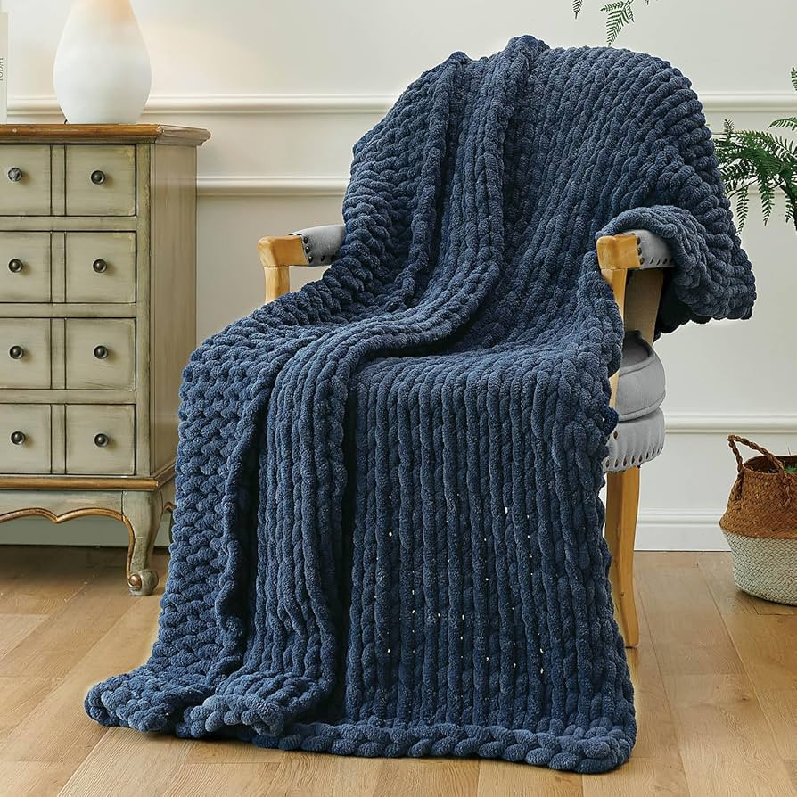 Esterra Chunky Knit Throw Blanket Newly Upgraded Heavy Tighter Version, Handmade Chenille Throw S... | Amazon (US)