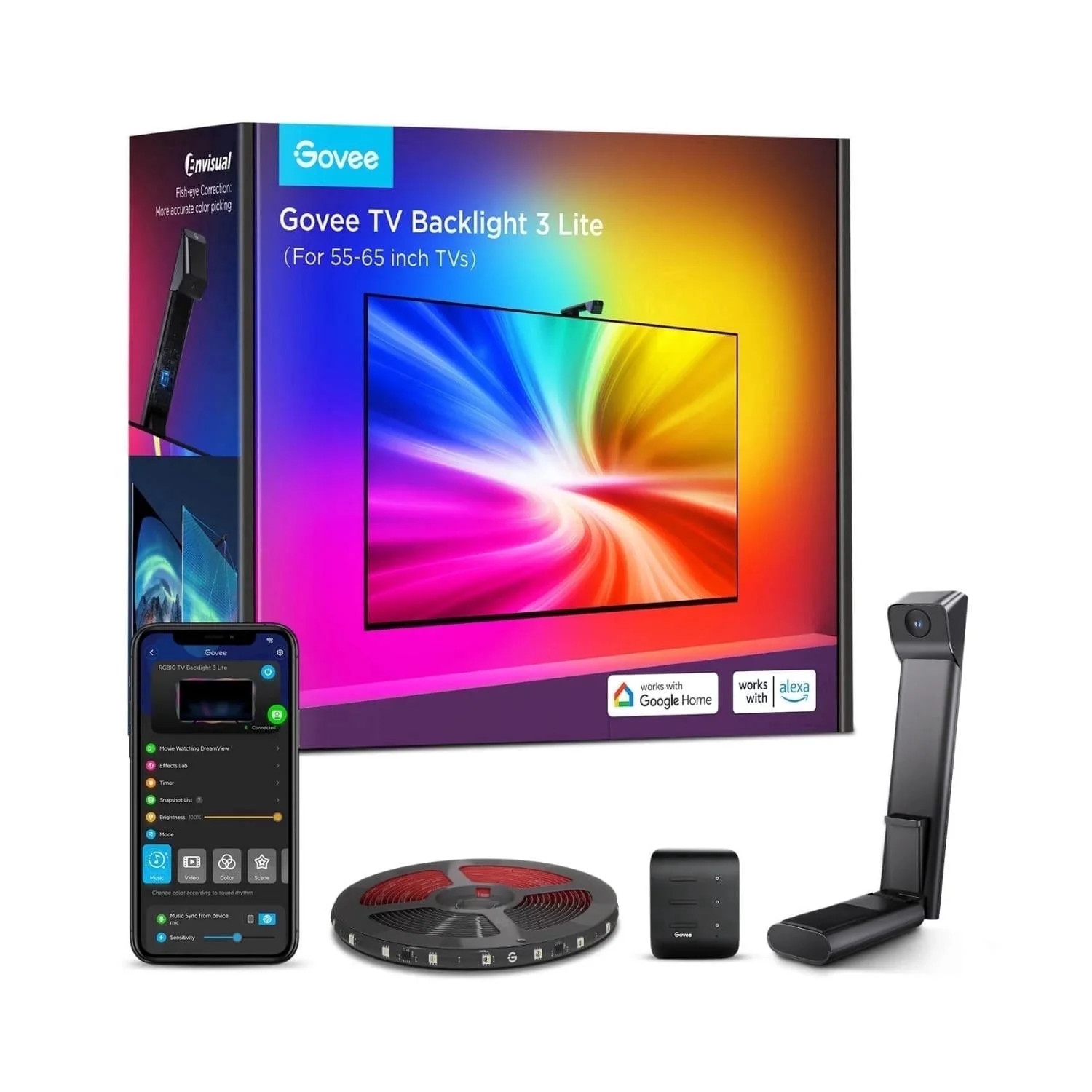 Govee RGBICW Television Backlight 3 Lite for 55-65 inch TVs,Extra Warm White Light Providing Bett... | Walmart (US)