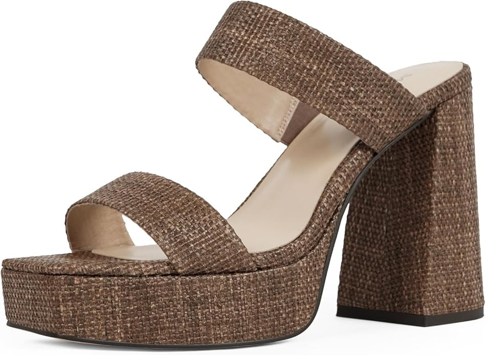 Modatope Platform Heels for Women Square Open Toe Chunky Heel Platform Sandals Two Strap Slip On ... | Amazon (US)