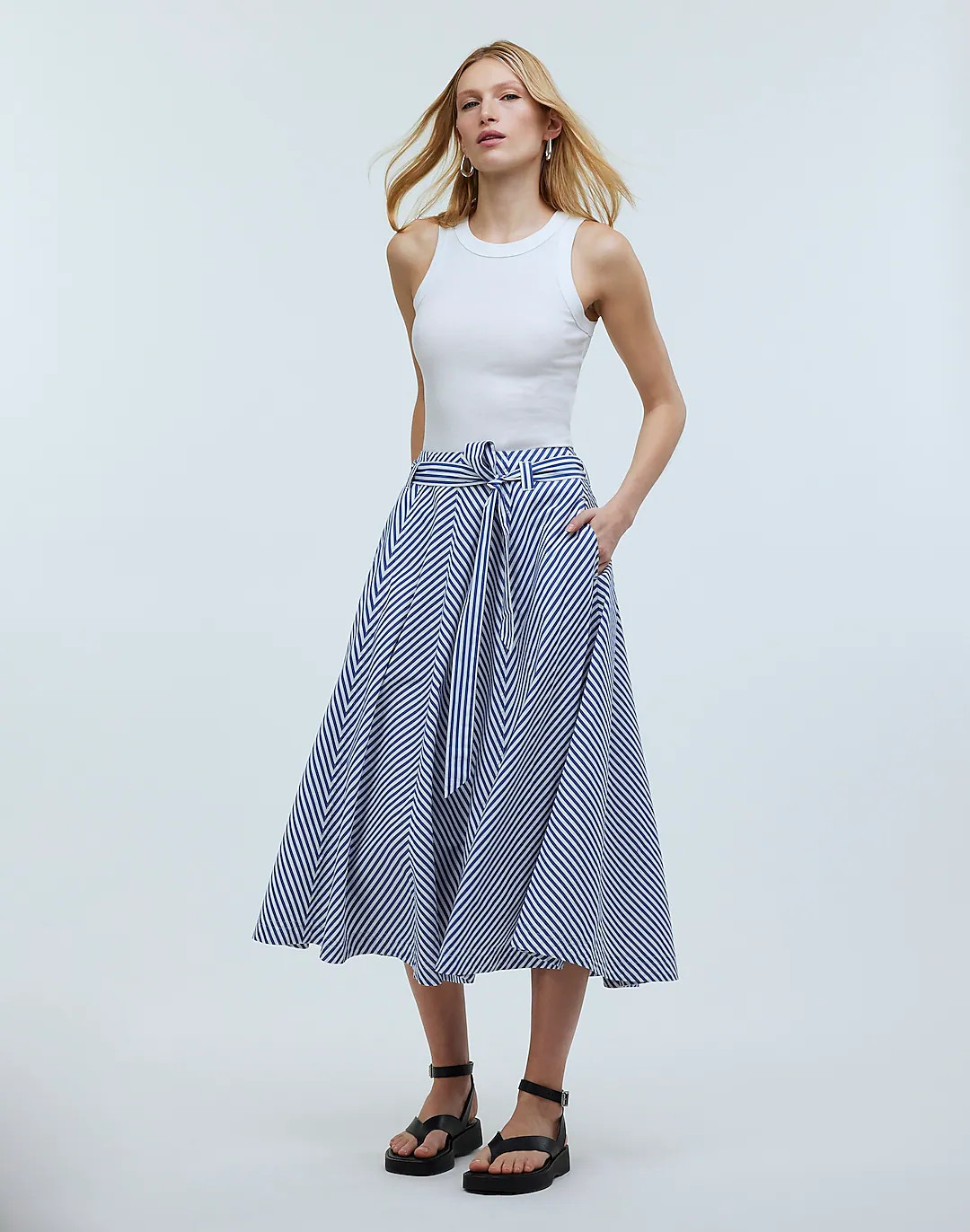 Poplin Flared Midi Skirt in Stripe | Madewell