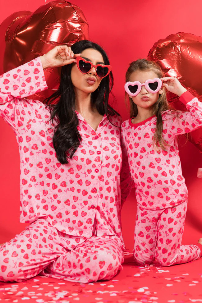 Kid's Sweet Dreams Strawberry Hearts Pajama Set FINAL SALE | Pink Lily