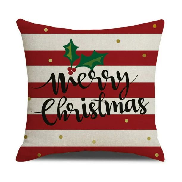 Merry Christmas Pillow Cover Cotton Linen Decorative Pillowcase Zipper Closure Holiday Home Decor... | Walmart (US)