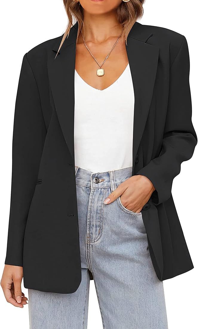 MEROKEETY Women's 2023 Fall Casual Blazers Long Sleeve Lapel Open Front Button Work Blazer Jacket... | Amazon (US)