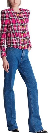 Cropped jacket in glitter plaid tweed | Nordstrom