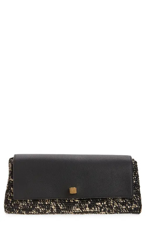 Khaite Audrey Raffia & Leather Clutch in 294 Black/white at Nordstrom | Nordstrom