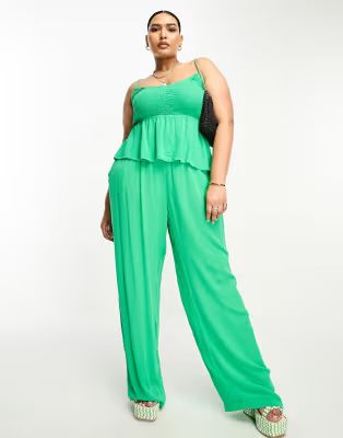 Vero Moda Curve shirred waist wide leg pants in bright green - part of a set | ASOS | ASOS (Global)