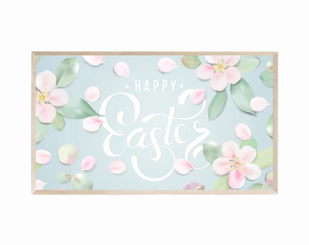 Happy Easter Frame TV Art, Samsung Frame TV Art Easter, Pale Blue Easter Floral Art for Tv, Happy... | Etsy (US)