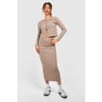 Womens Ribbed Column Midi Skirt - Beige - 2 | boohoo (US & Canada)
