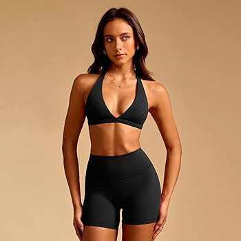 Womens Deep V-Neck Halter Longline Sports Bra Padded Low Back Low Impact Fitness Yoga Bra Workout... | Amazon (US)