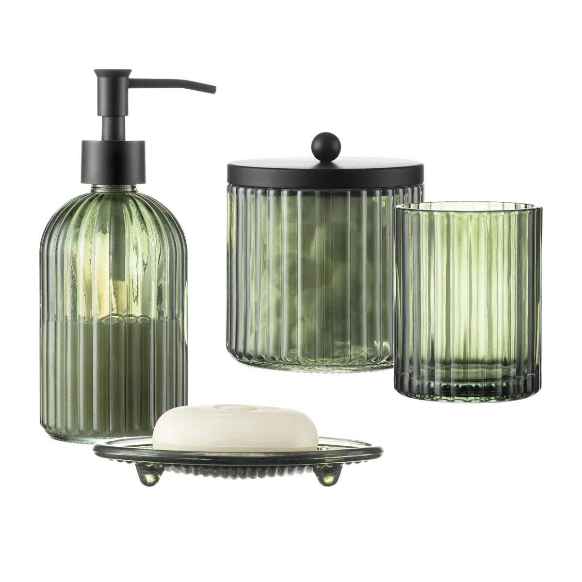 4Pcs Heavy Weight Decent Glass Bathroom Accessories Set With Decorative Pressed Pattern - Include... | Wayfair North America
