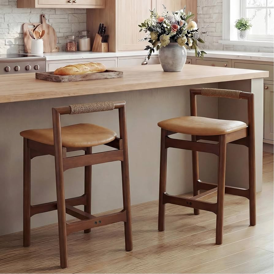 Zesthouse Wood Counter Stools with Woven Paper Cord Accent Back, Set of 2 | Amazon (US)