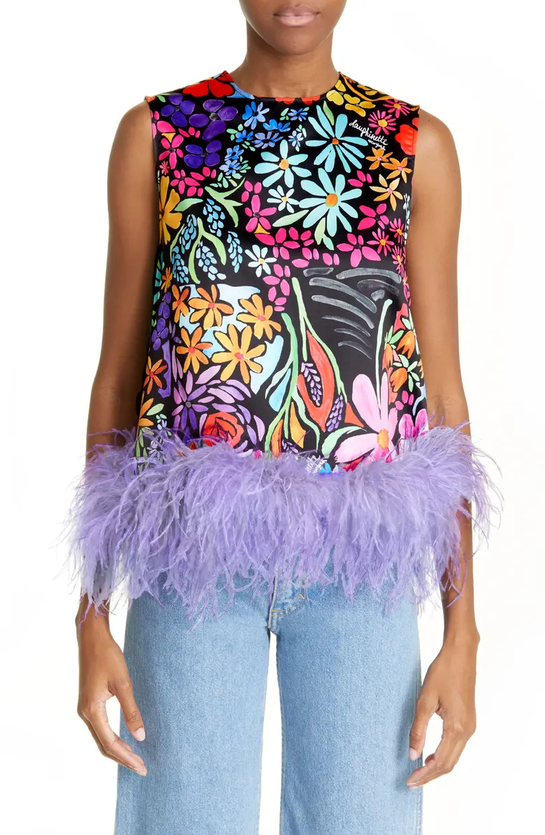 Dauphinette Fennel Wonderland Floral Feather Trim Tank | Nordstrom | Nordstrom