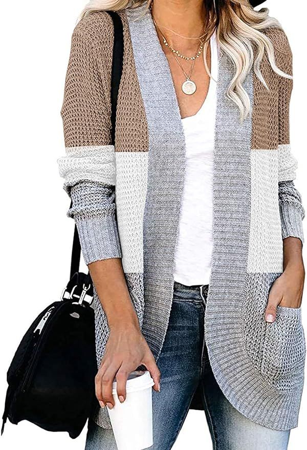 YIBOCK Womens Long Sleeve Open Front Waffle Chunky Knit Cardigan Sweater Outwear | Amazon (US)