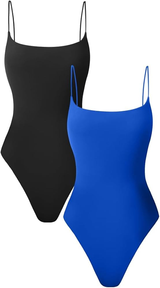 HYZ Women's Summer Two Piece Leotard Sexy Sleeveless Spaghetti Strap Soft Basic Thong Bodysuit To... | Amazon (US)