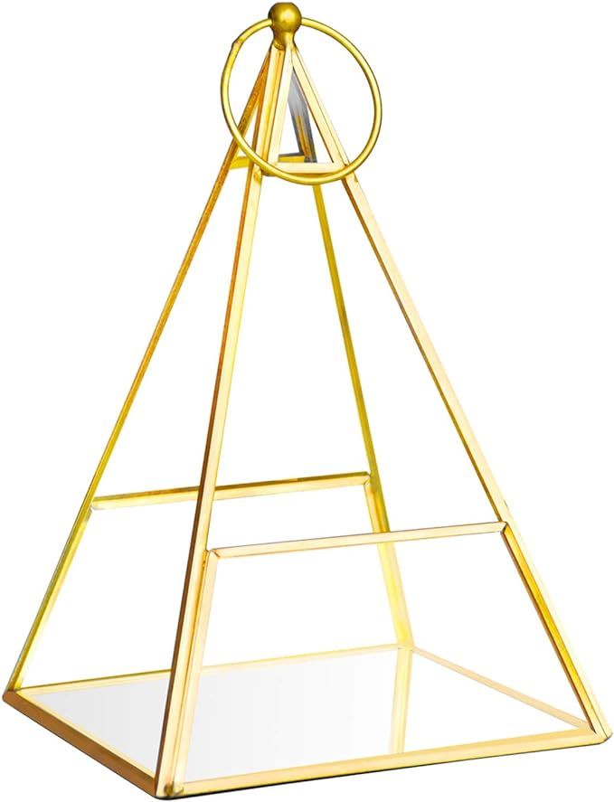 Banord Gold Tabletop Geometric Terrarium, Pyramid Metal with Glass Succulent Terrarium Container,... | Amazon (US)