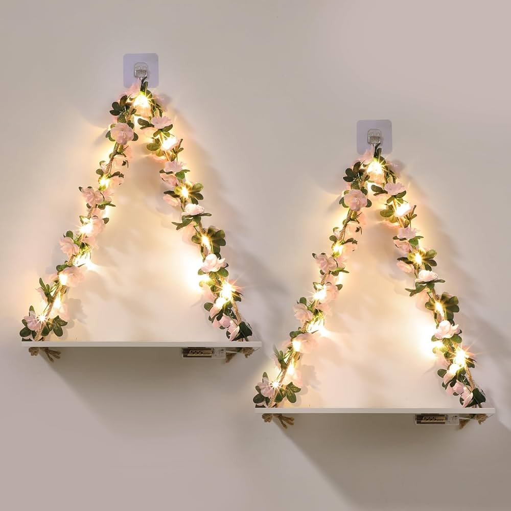 Floating Shelves for Wall No Drilling,Wall Dcorations Art,Hanging Shelf,Leaves and Light Strip wi... | Amazon (US)
