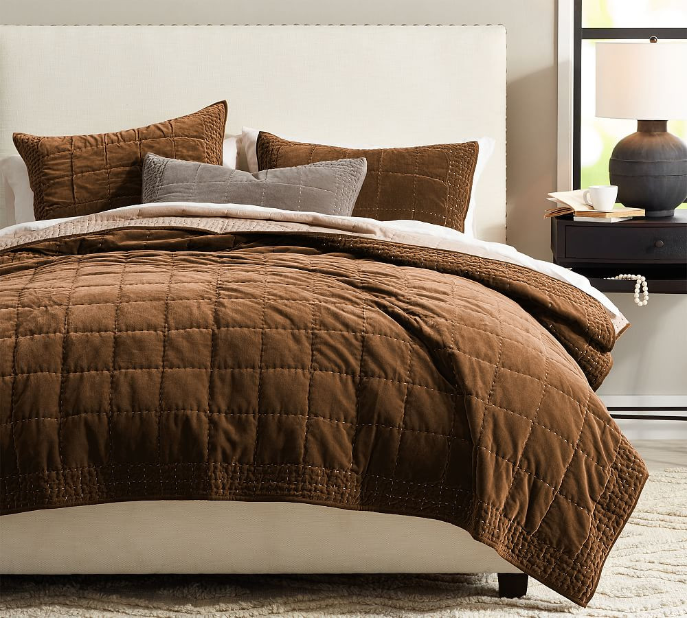 Velvet Handcrafted Box Stitch Quilt | Pottery Barn (US)