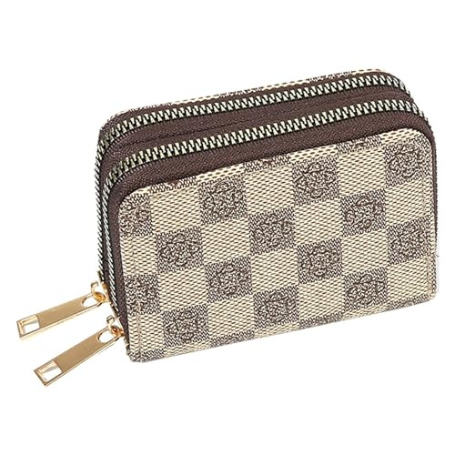 LFWATAXY PU Leather Accordion Card Wallet, Double-Layer Zippered Card Holder for Women Men Multi-Slot Large Capacity Card Organizer Compact Travel Wallet with Coin Purse ID Window (Gray) | Amazon (US)