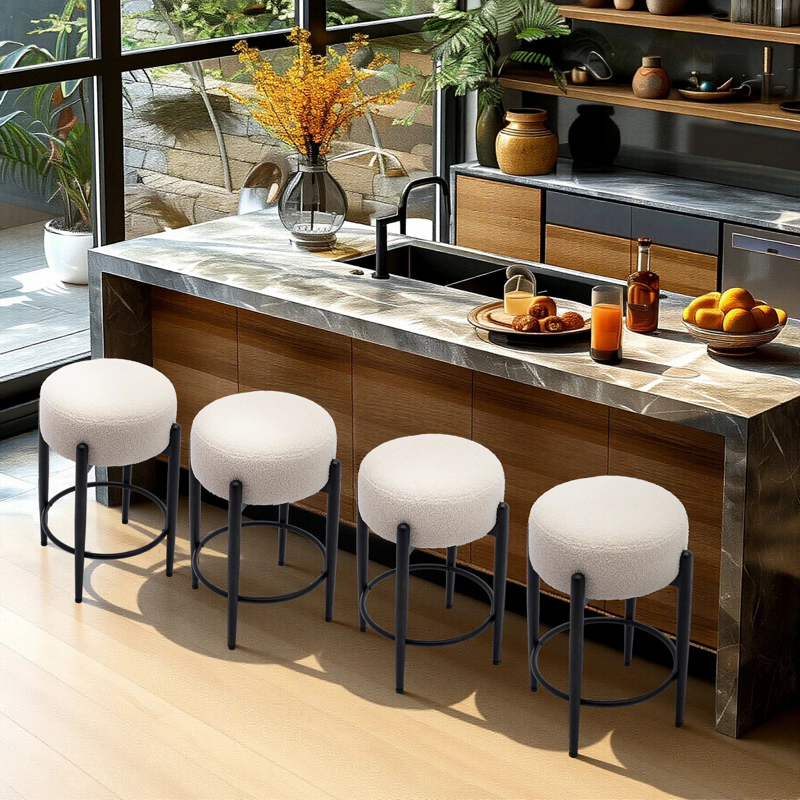 Carie 24" Sherpa Upholstered Counter Stool - Soft & Stylish Bar Stool, Multiple Colors, Modern Ki... | Wayfair North America