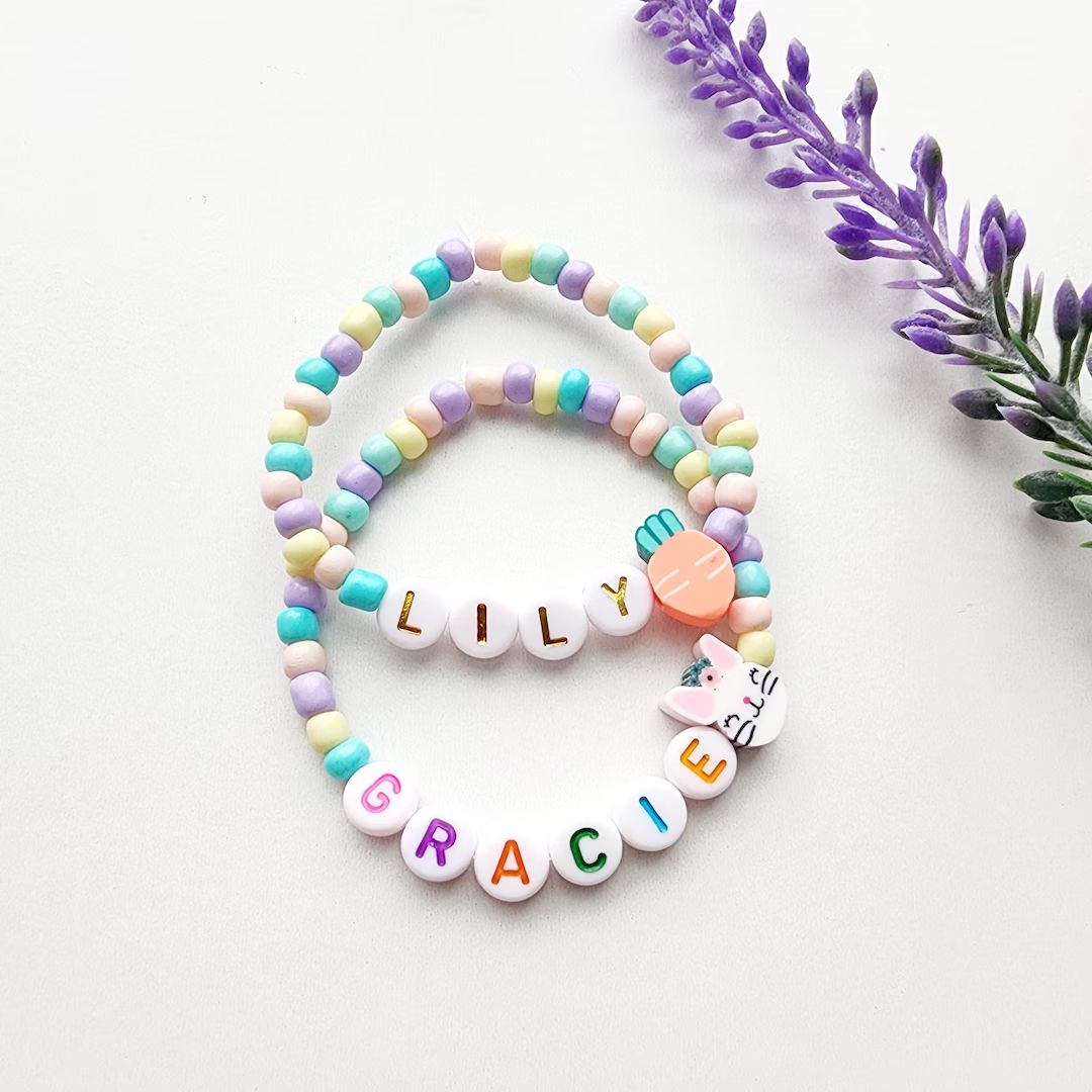 Easter Bracelet-Easter Gift for Girls-Easter Bunny Bracelet-Name Bracelet-Personalized Gift for G... | Etsy (US)