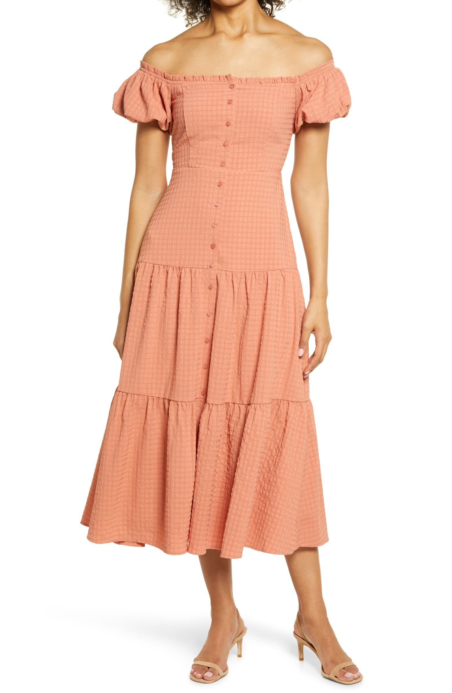 Off the Shoulder Tiered Midi Dress | Nordstrom