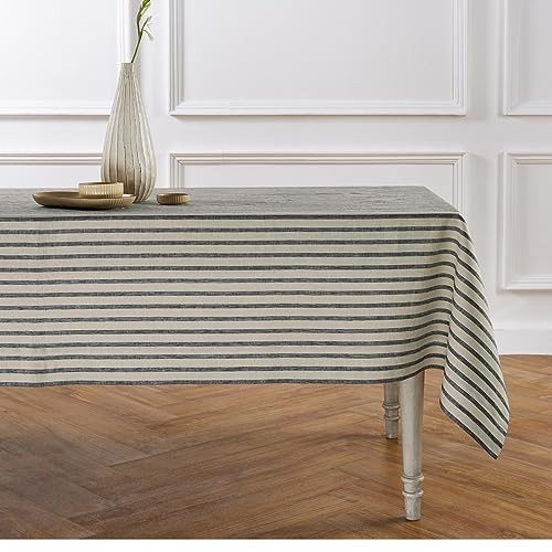 Solino Home Linen Stripe Tablecloth - Black and Natural, 100% Pure Linen Tablecloth 60 x 108 Inch - Handcrafted and Machine Washable Table Cloth for Wedding, Parties - Madison Stripe | Amazon (US)