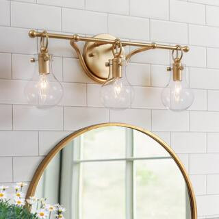 LNC Gold Vanity Light, 21 in. 3-Light Brass Gold Modern Vanity Light Bathroom Wall Sconce with Globe | The Home Depot