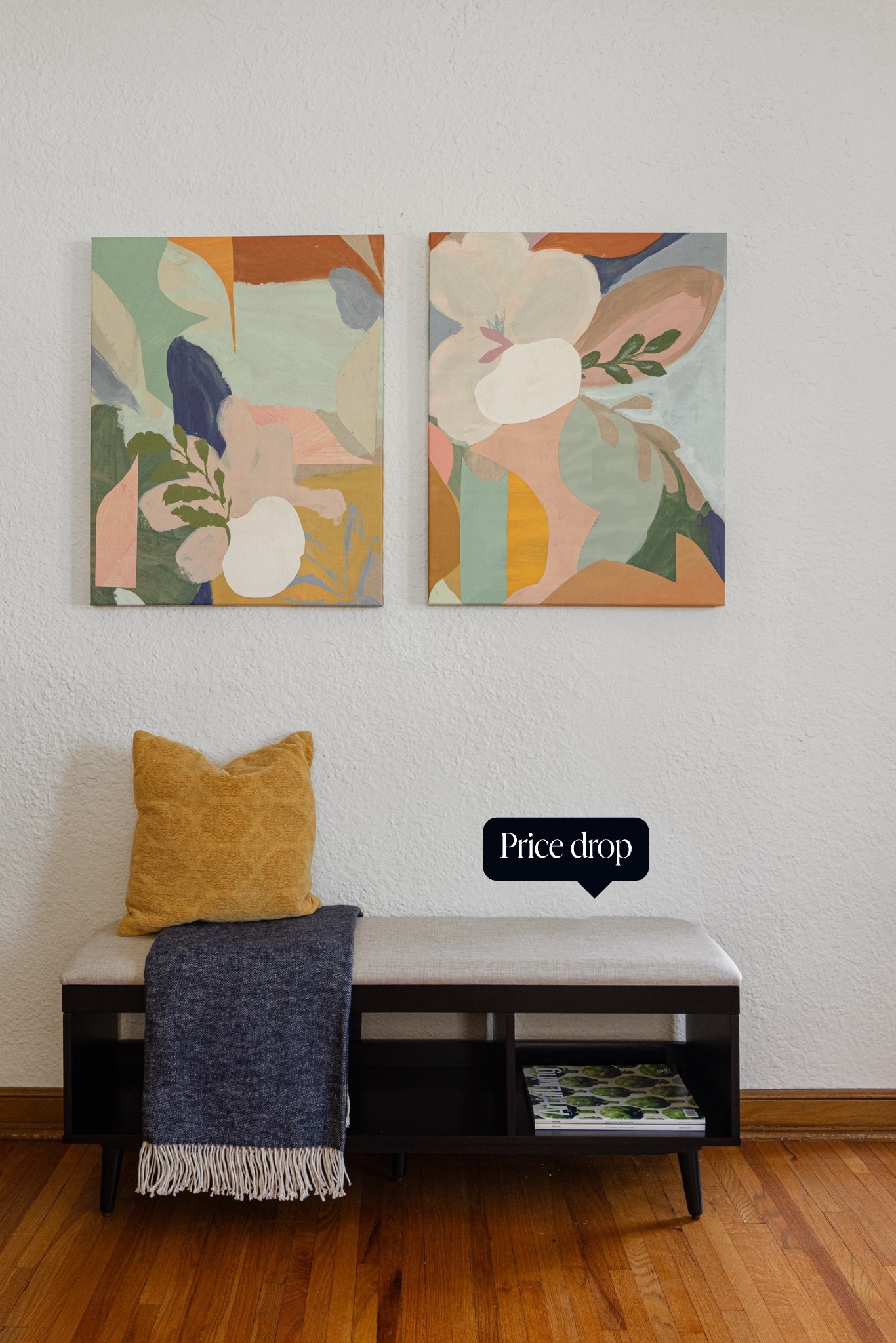 Price drop on this upholstered storage bench! The slender legs lean into the art deco vibes and the three open cubbies are great for books or shoes. Pair with colorful and abstract wall art, like shown here! 

#LTKFindsUnder100 #LTKHome #LTKSaleAlert