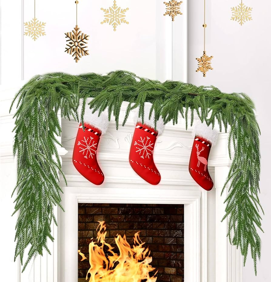 Artificial Norfolk Pine Garlands, Real Touch Winter Pine Garland, Green Artificial Greenery Garla... | Amazon (US)